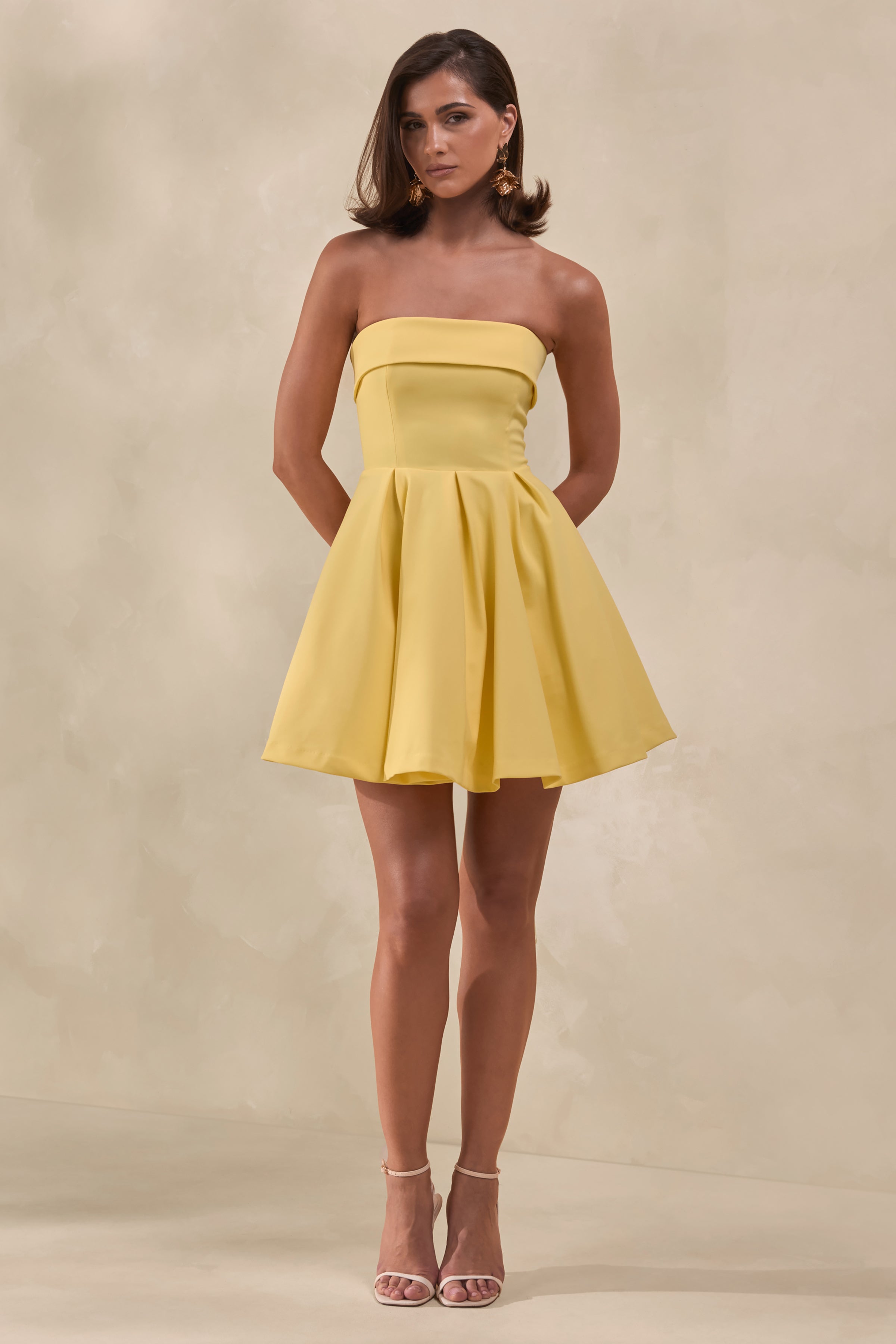 Bruna | Lemon Bandeau Skater Mini Dress