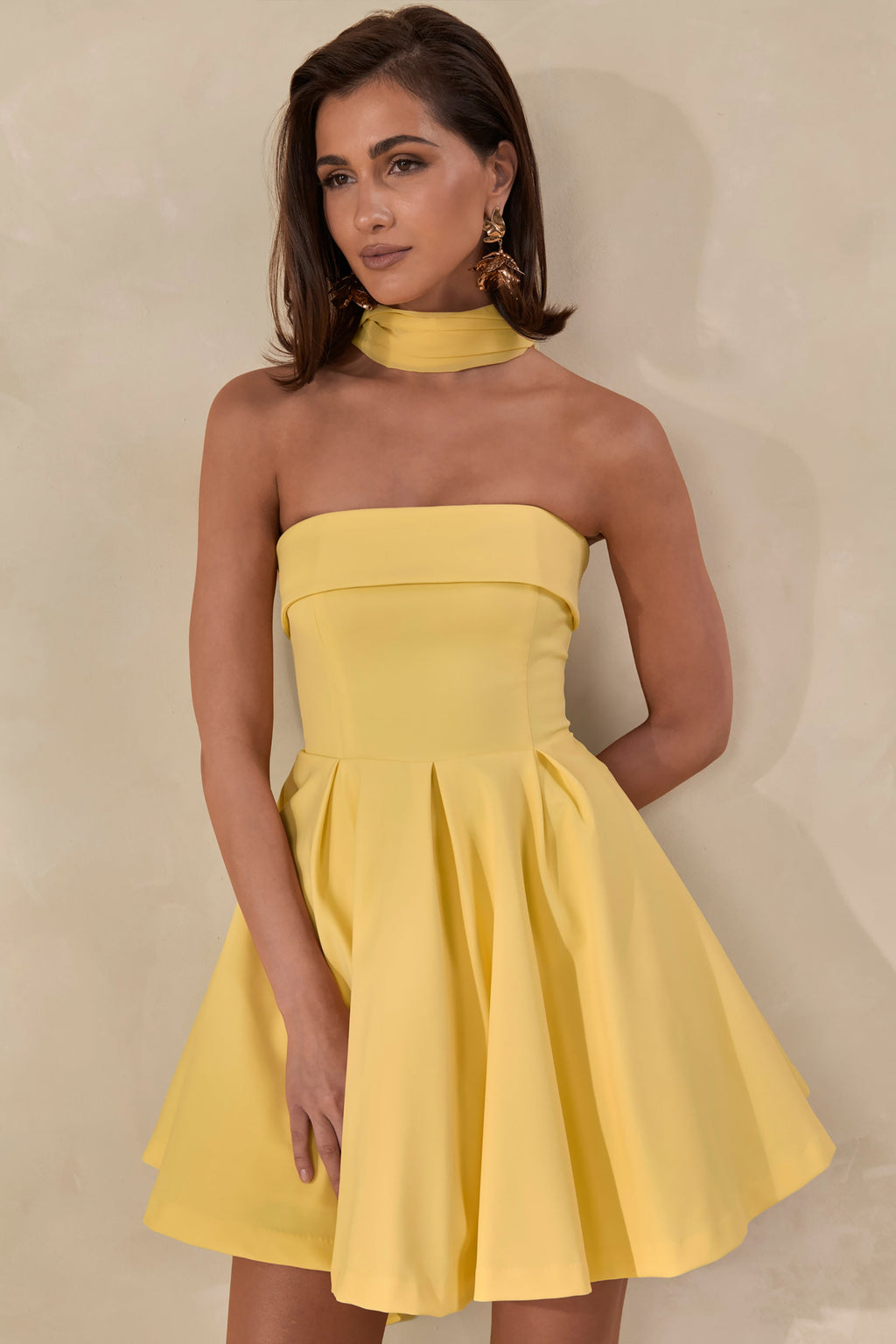 Bruna | Lemon Bandeau Skater Mini Dress