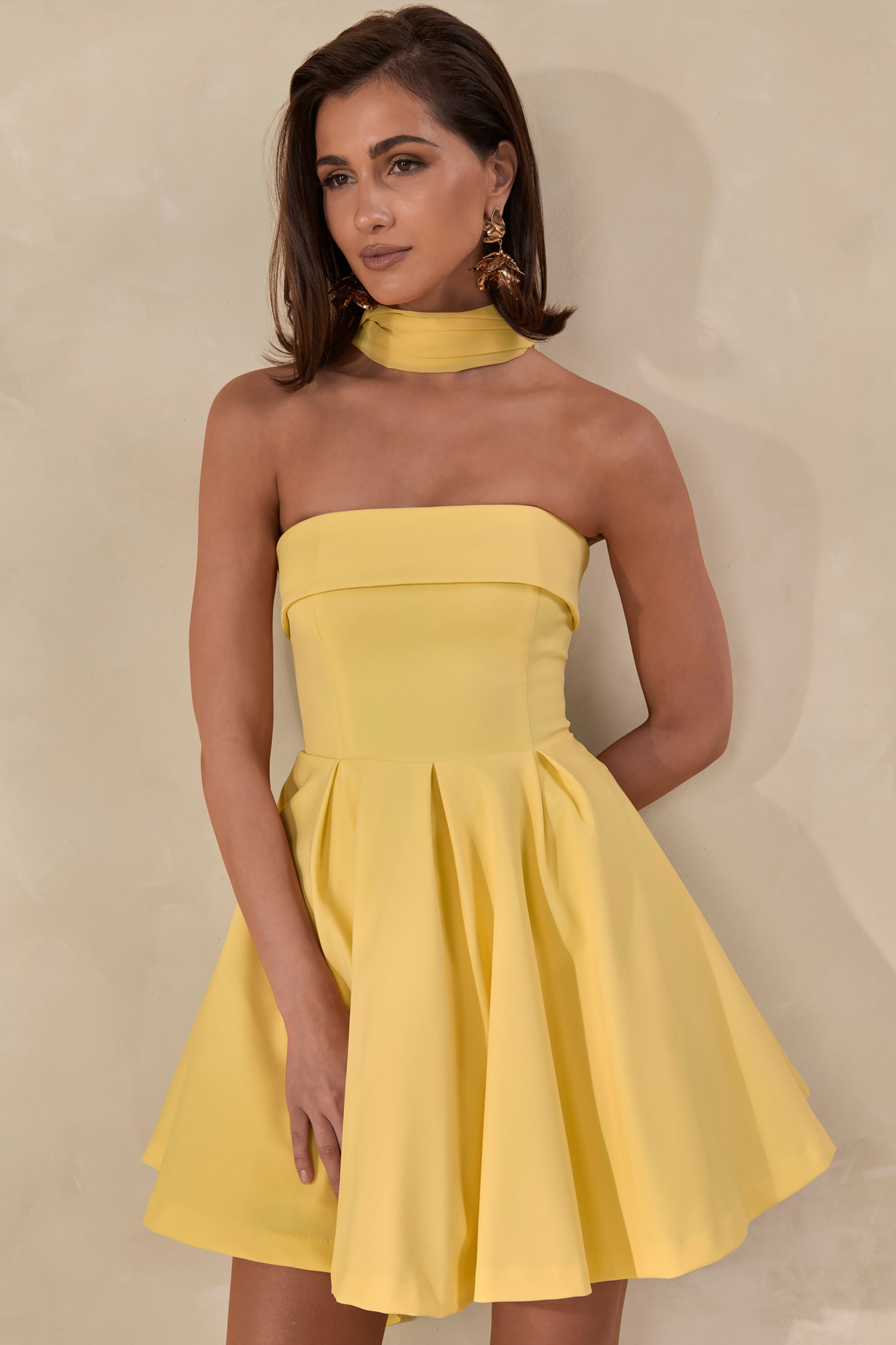 Bruna | Lemon Bandeau Skater Mini Dress