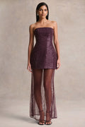 Luciana | Purple Sequin Embellished Bandeau Maxi Dress