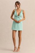 Amely | Green Plunge-Neck Mini Dress With Bow-Detail