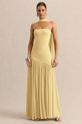 Bambi | Lemon Bandeau-Neck Maxi Dress With Scarf-Detail