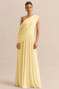 Sabianna | Lemon Asymmetric-Neck Maxi Dress With Draped Detailing