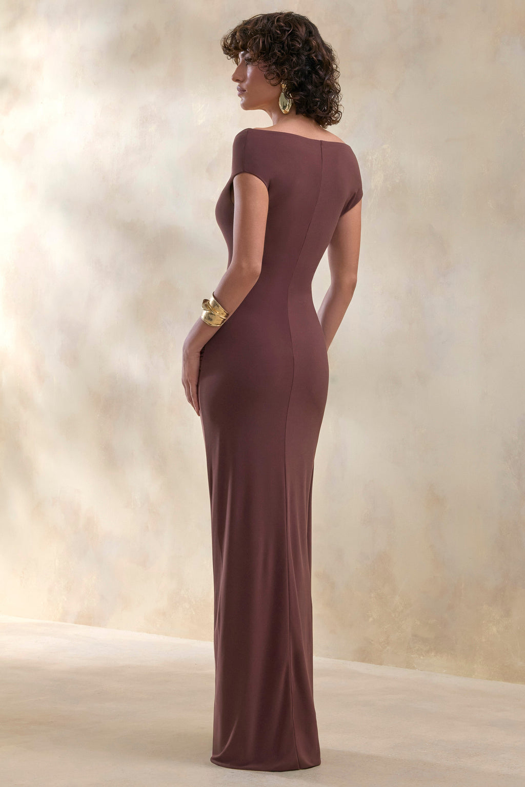Petronia | Brown V-Neck Maxi Dress With Wrap-Detail