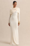 Evessa | Cream Crew-Neck Maxi Dress With Gathered-Detailing