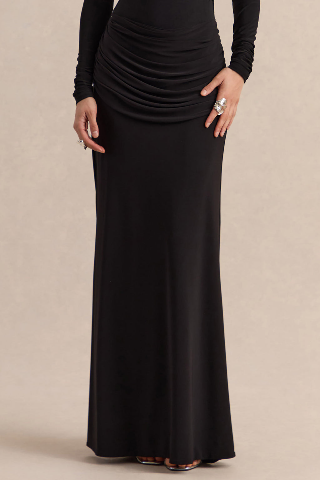 Esara | Black Maxi-Skirt With Gathered-Detailing