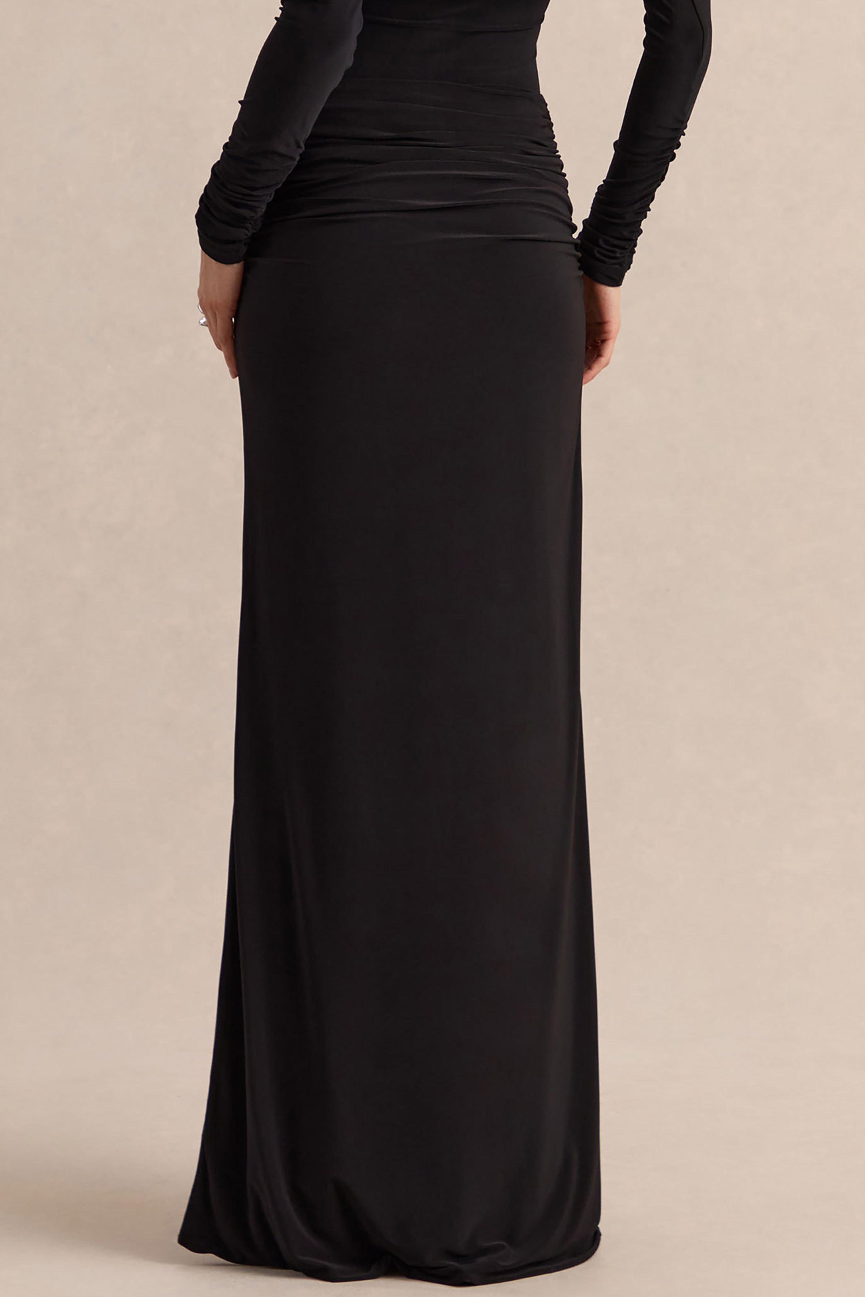 Esara | Black Maxi-Skirt With Gathered-Detailing