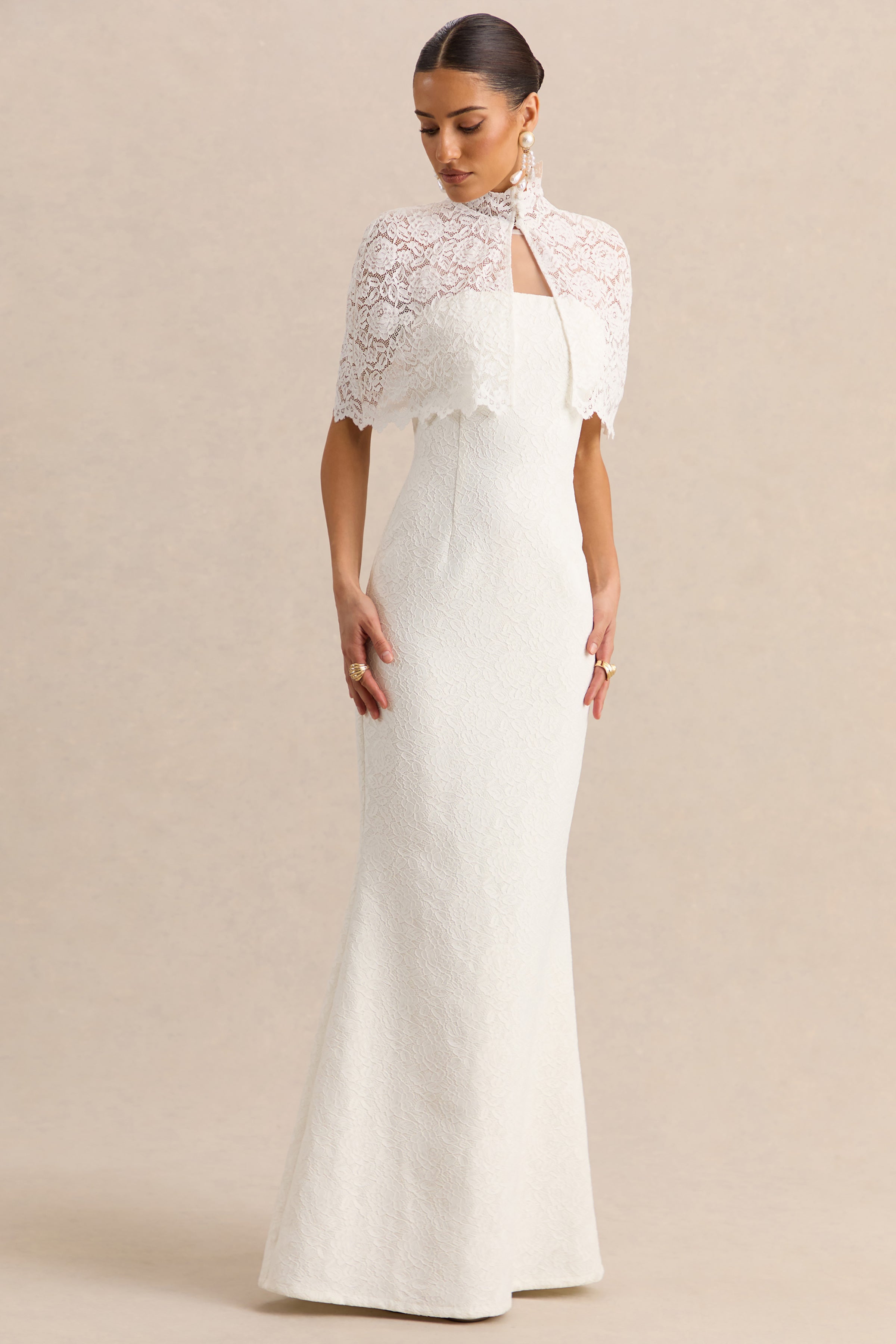 Rosevine | White Crew-Neck Maxi Dress With Mesh Panel