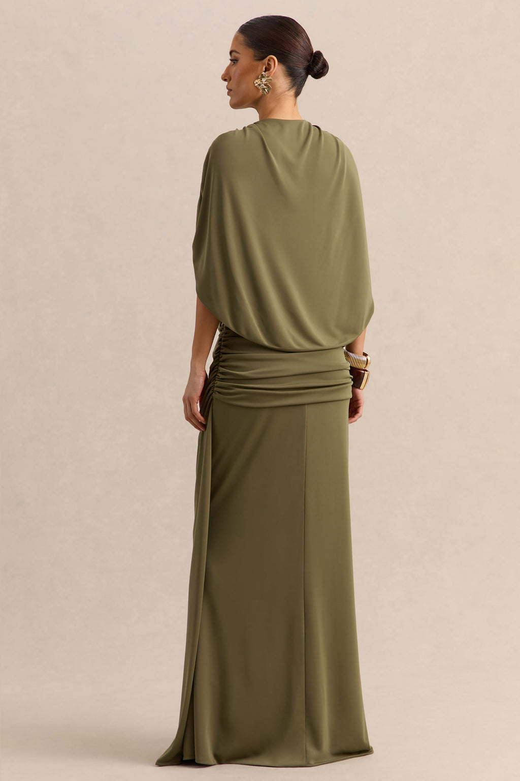 Marisea | Green Plunge-Neck Maxi Dress With Cape-Sleeves
