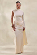 Adessa | Cream Asymmetric Waist Ruched Maxi Skirt