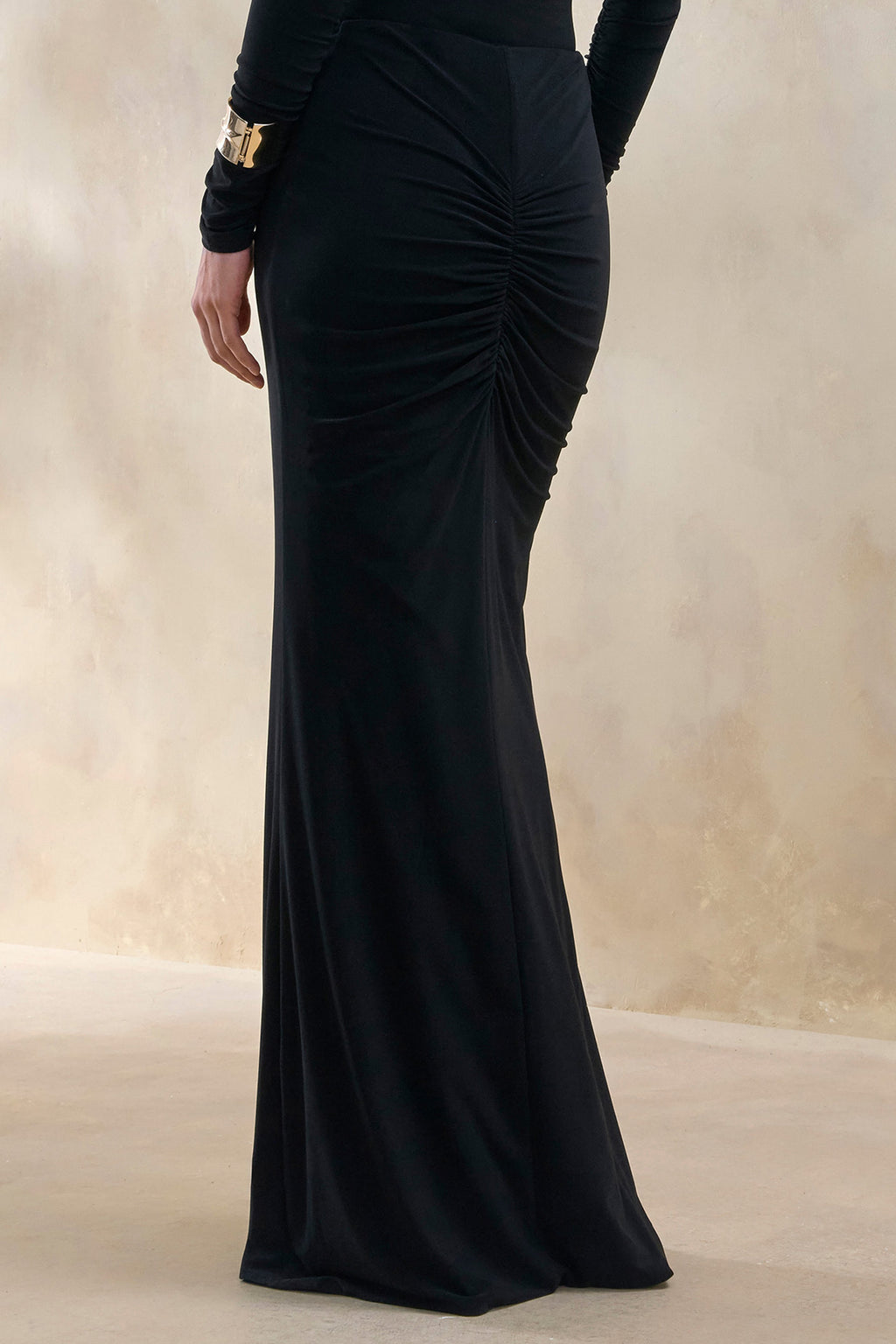 Micaela | Black Ruched Maxi Skirt