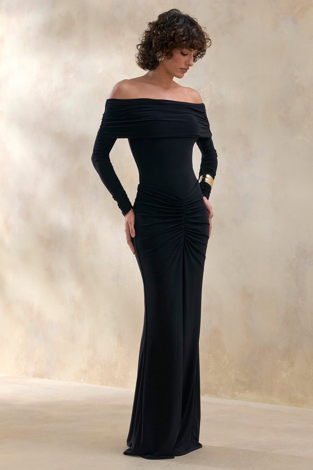 Micaela | Black Ruched Maxi Skirt
