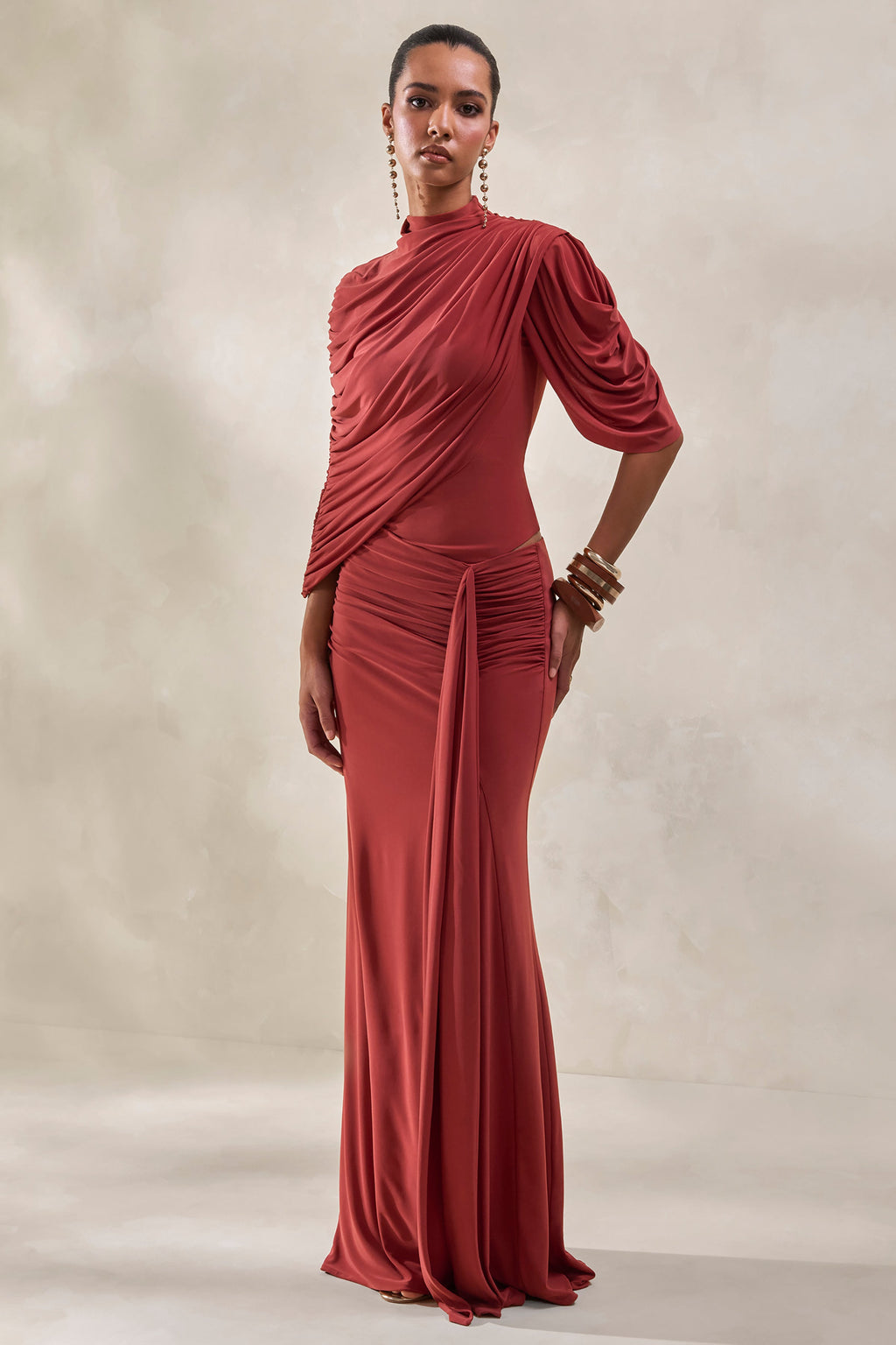 Mireya | Rust Wrapped Maxi Skirt With Split