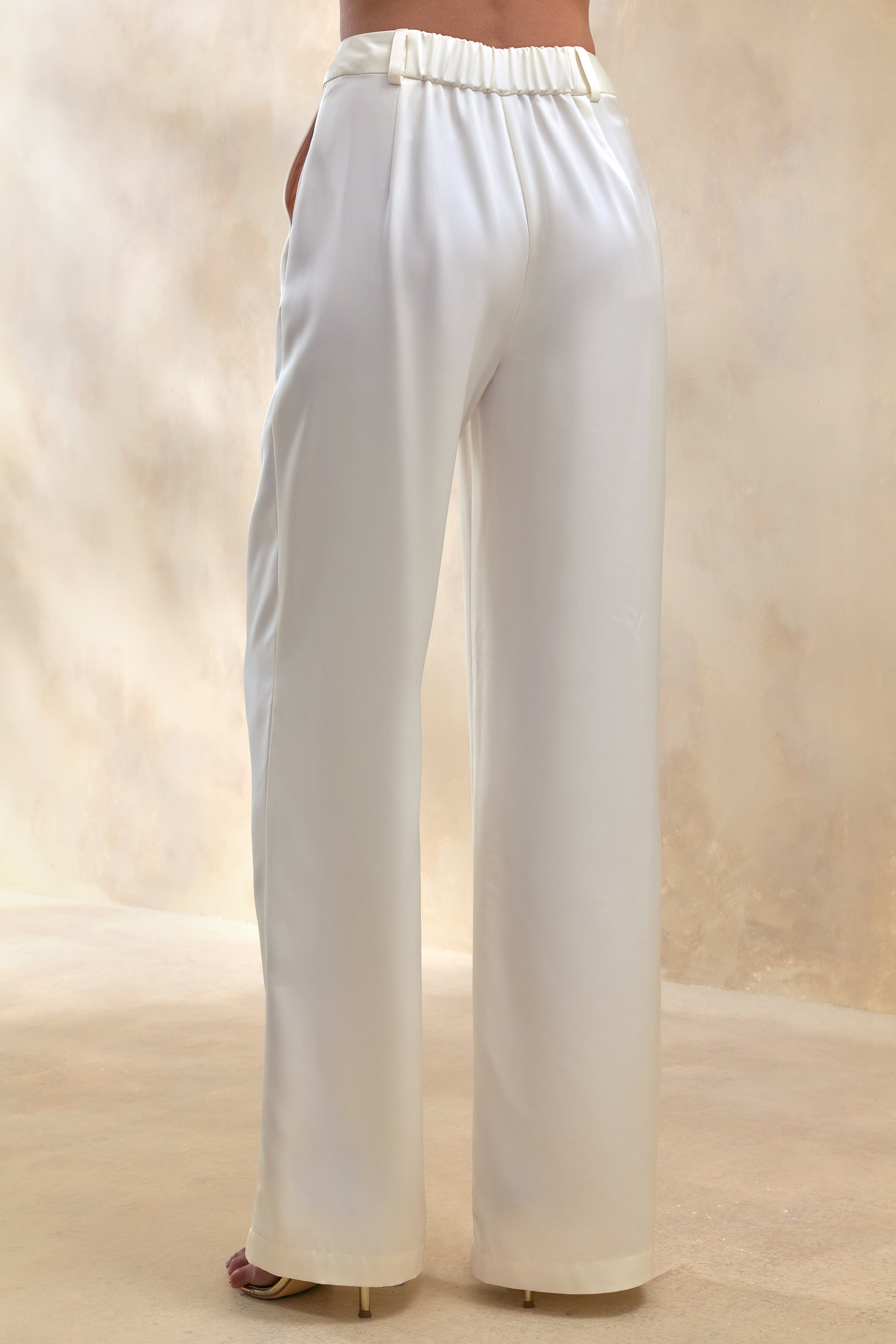 Ilena | Cream Satin Wide-Leg Trouser