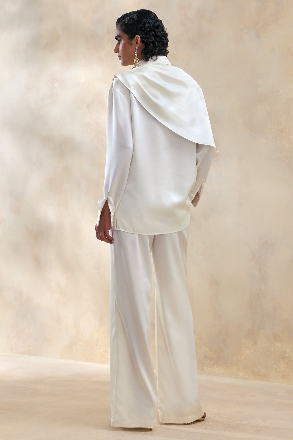 Ilena | Cream Satin Wide-Leg Trouser