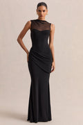 Lyssy | Black High-Neck Maxi Dress With Mesh-Detail