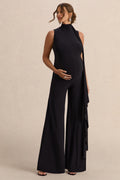 Renza | Black High-Neck Maternity Jumpsuit With Scarf Detail