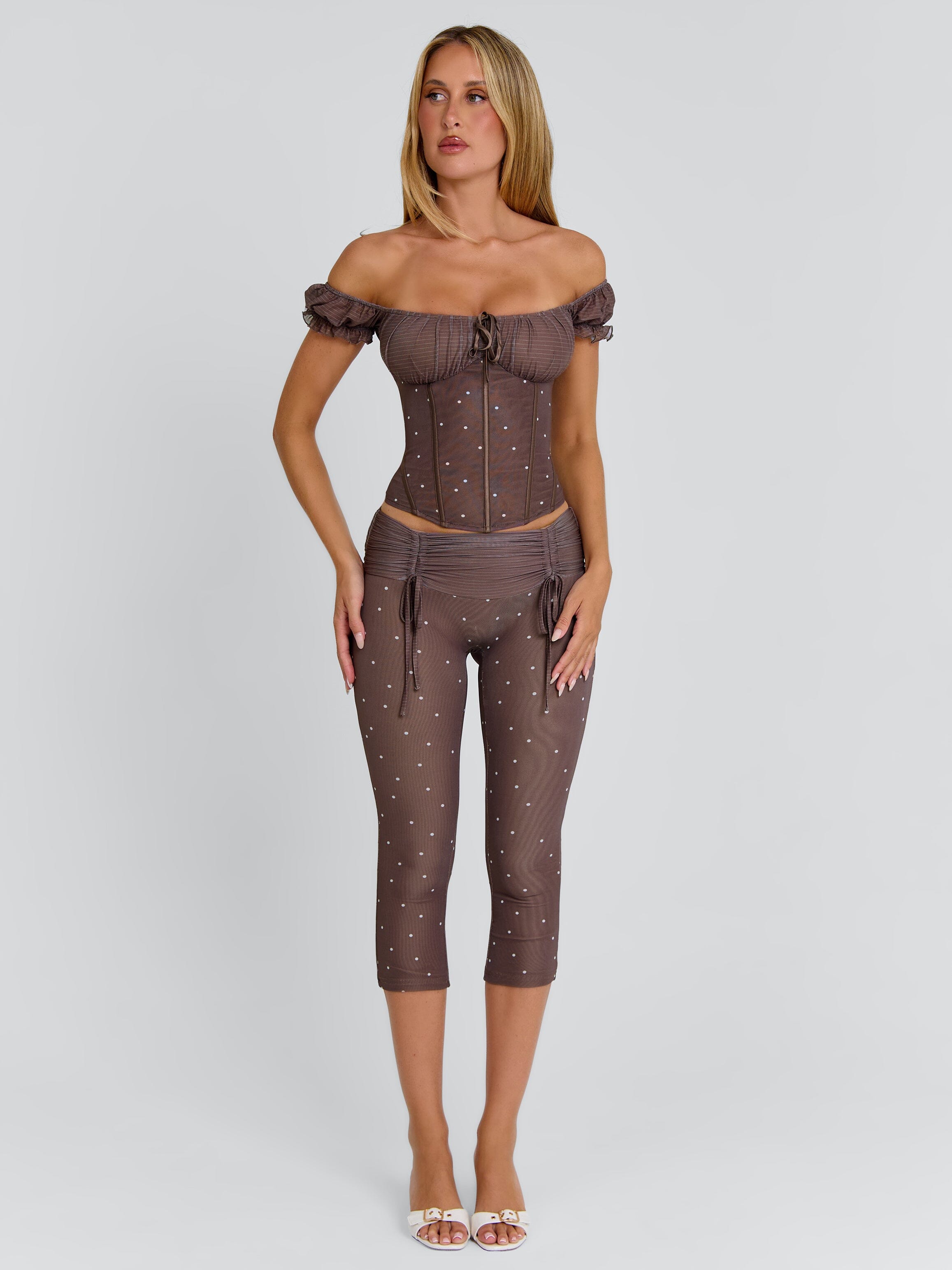 CORALA CORSET TOP CHOCOLATE POLKA DOT