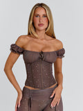 CORALA CORSET TOP CHOCOLATE POLKA DOT