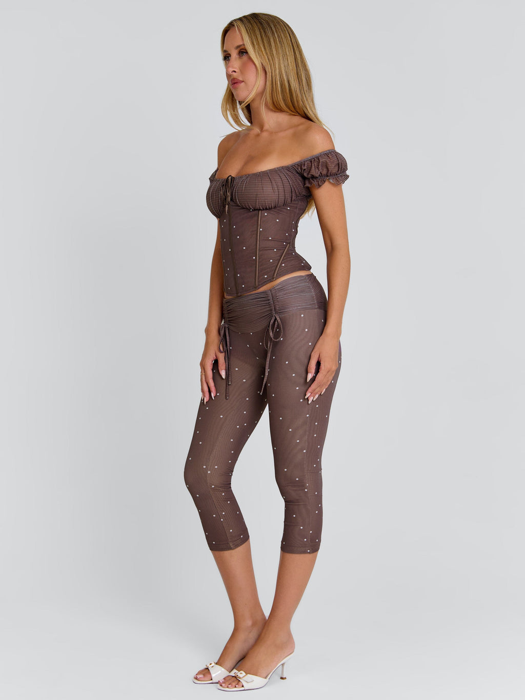 CORALA CORSET TOP CHOCOLATE POLKA DOT
