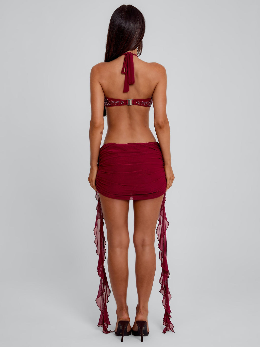 GERALDINE MINI DRESS BURGUNDY
