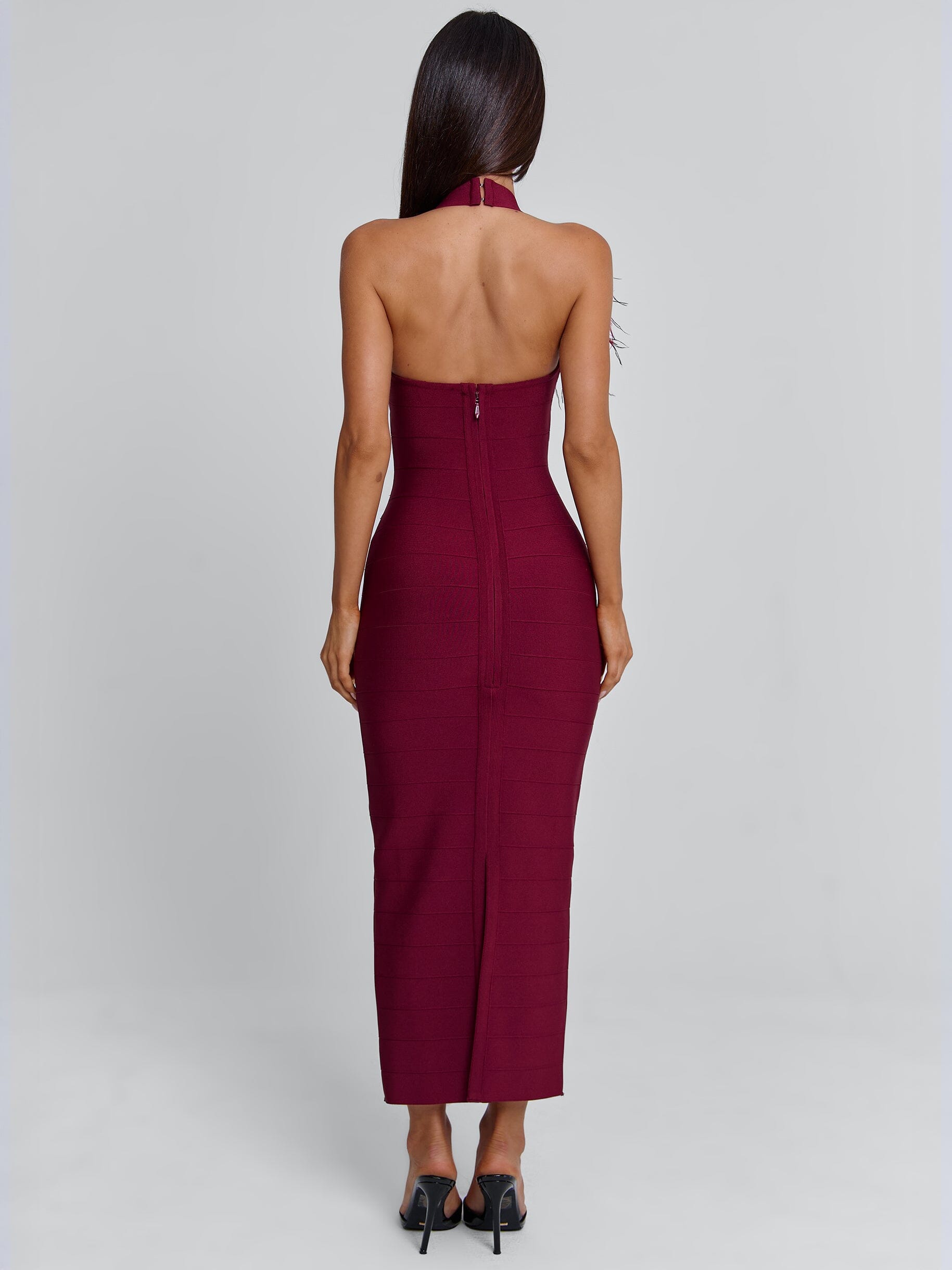 LUNABELLE MIDI DRESS BURGUNDY