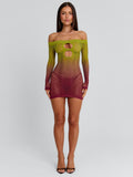 VESSIA MINI DRESS GREEN BURGUNDY