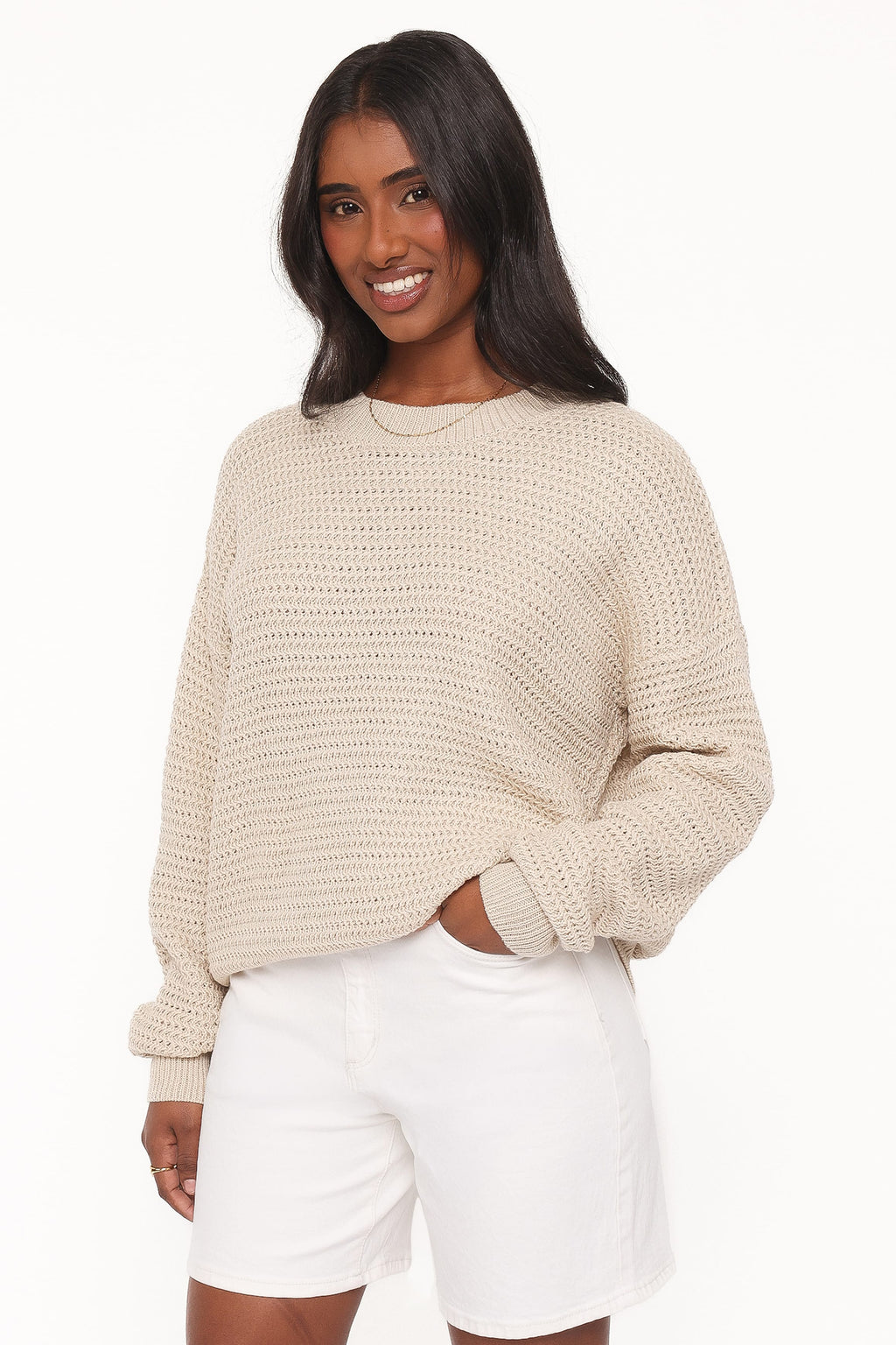 Melane Open Stitch Sweater - Beige