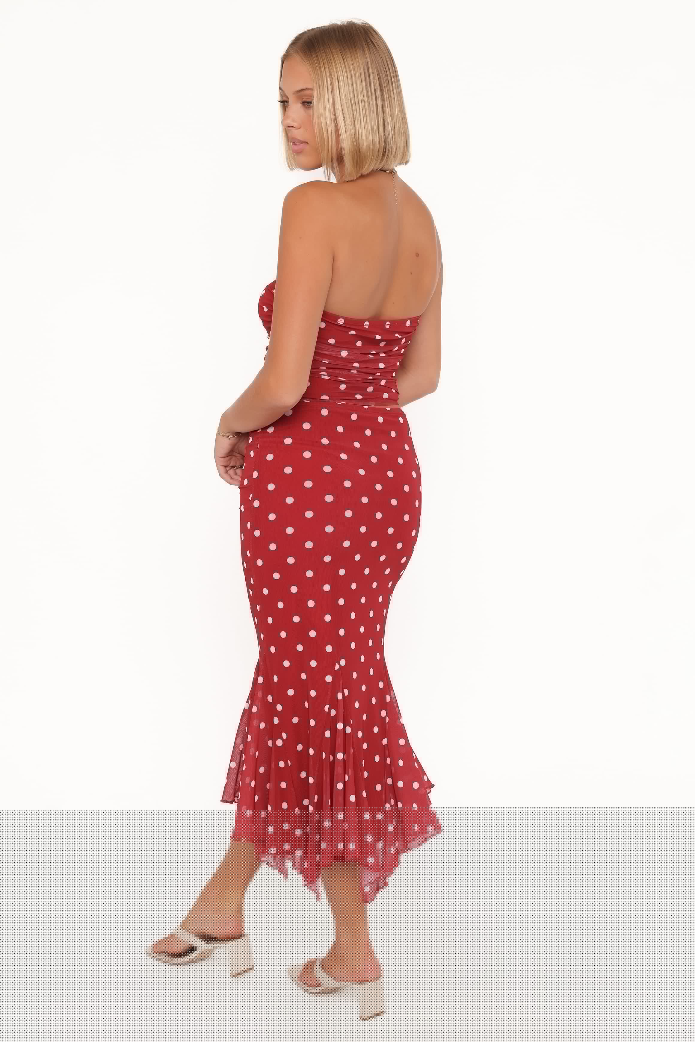 Tullia Mesh Midi Skirt - Red Polka Dot