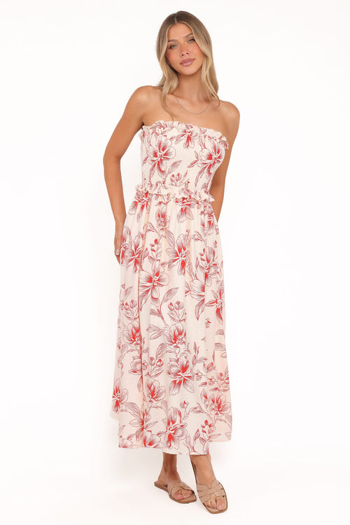 Avania Strapless Midi Dress - Red Floral