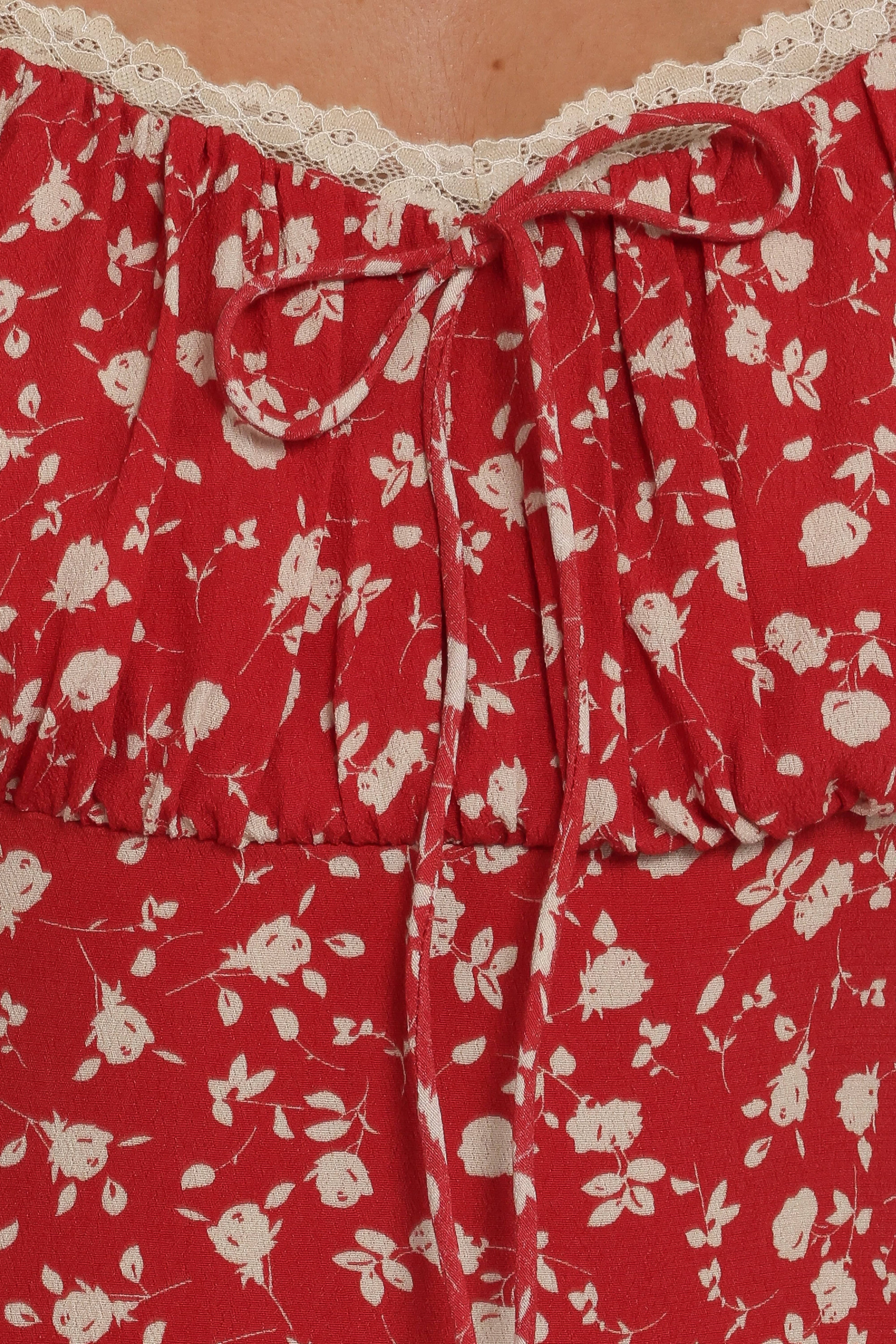 Francine Lace Midi Dress - Red Floral