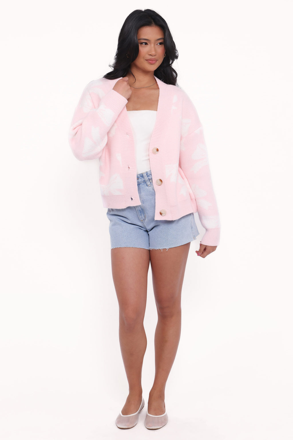 Wrenn Bow Knit Cardigan - Soft Pink