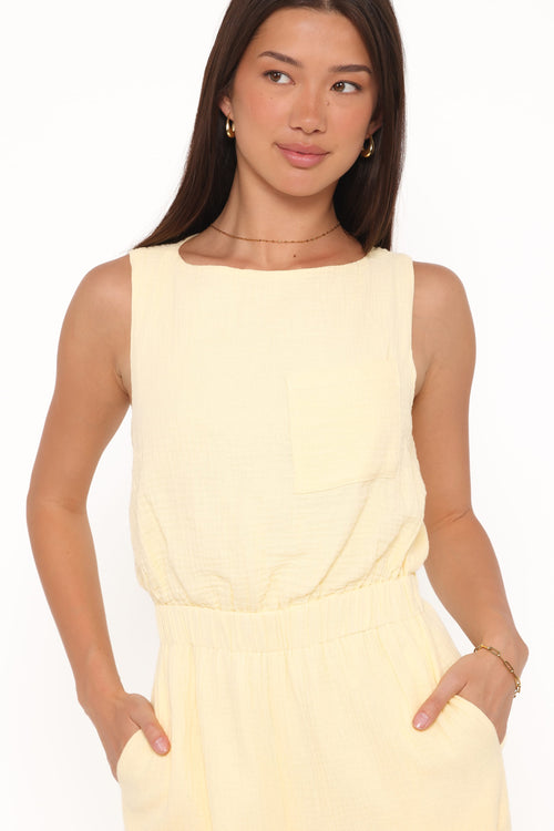 Brenna Cotton Jumpsuit - Baby Yellow