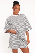 Hellen Stripe Short Set - White Black Stripe