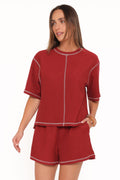 Melody Knit Short Set - Burgundy
