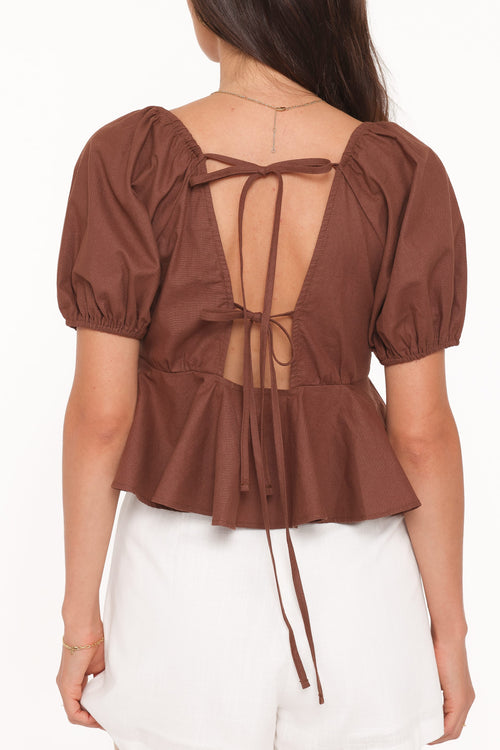 Brienne Tie Front Top - Chocolate