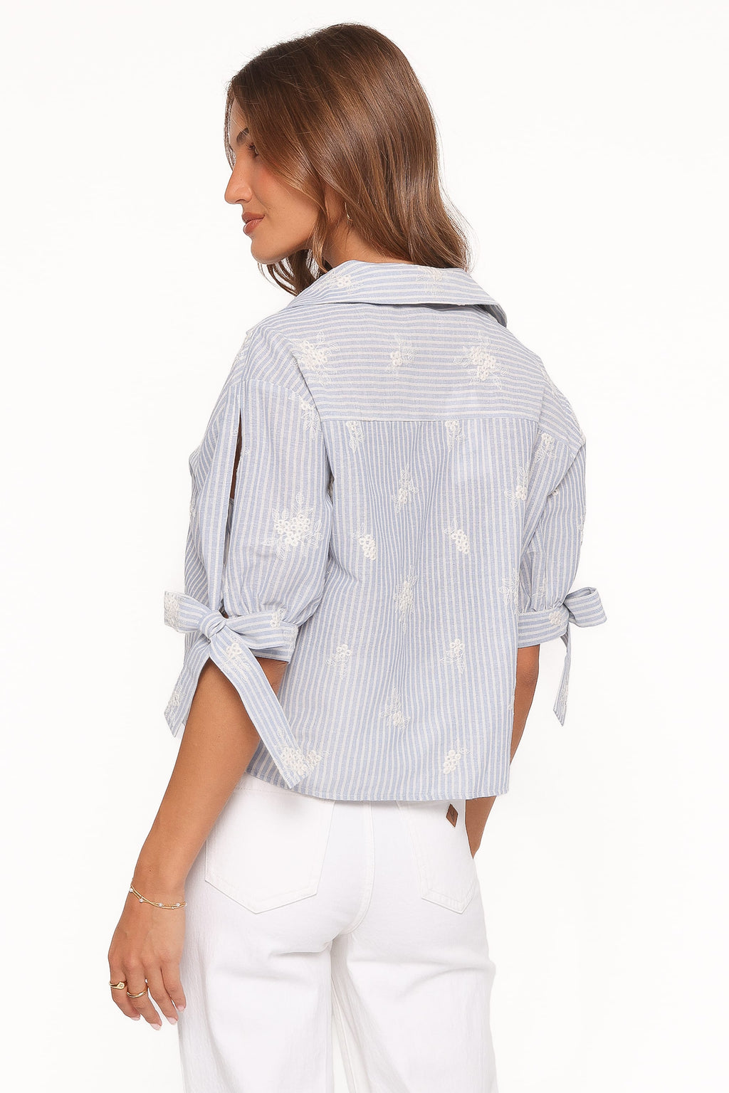 Floriana Tie Sleeve Shirt - Blue Stripe