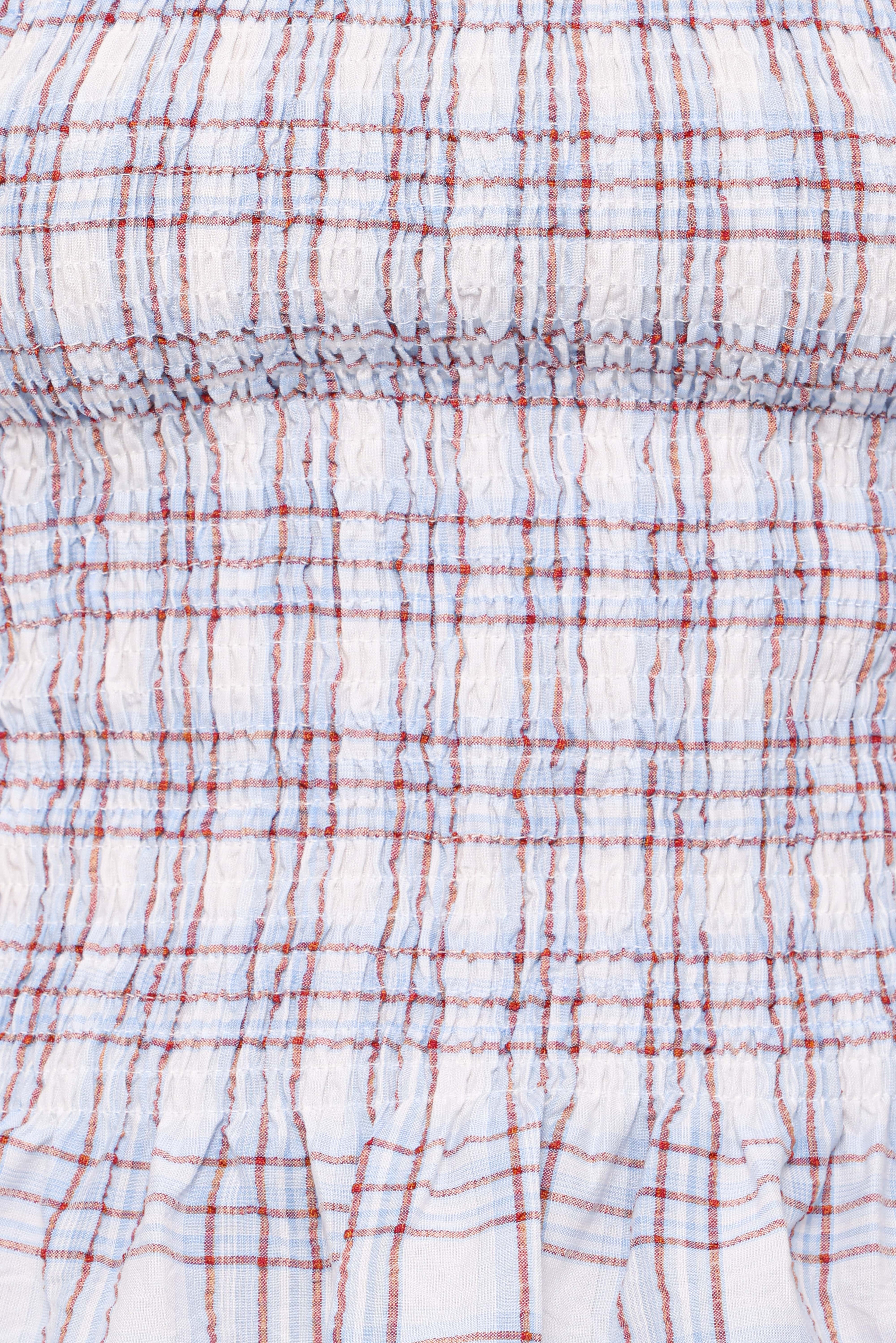 Callista Shirred Waist Top - Light Blue Plaid