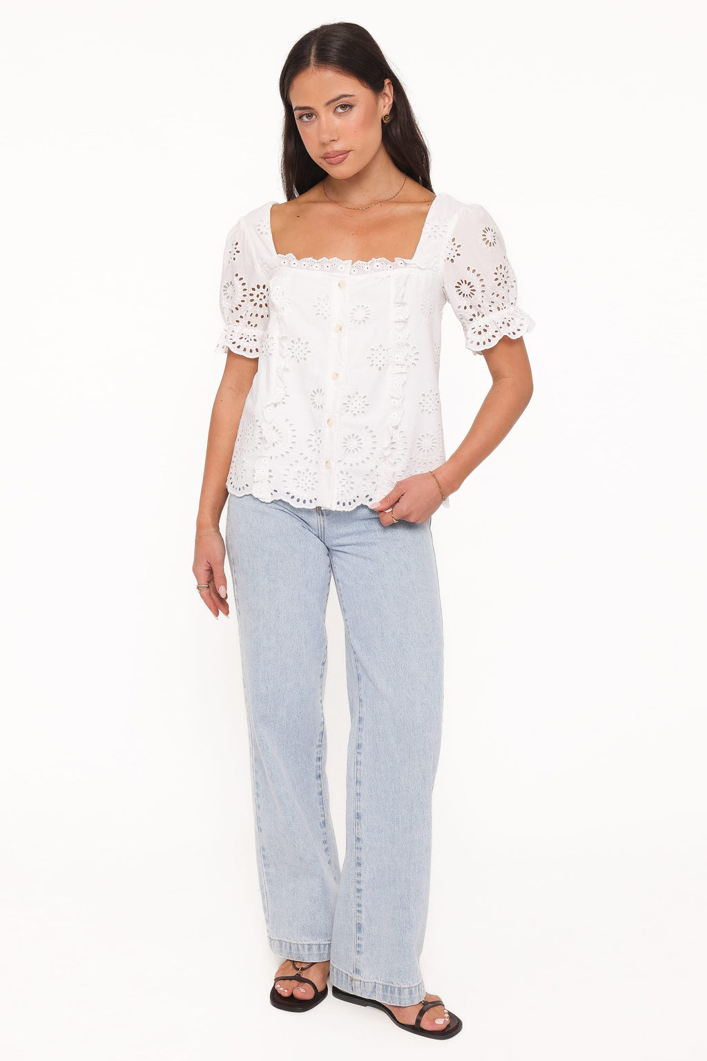 Kairi Eyelet Top - White Broderie