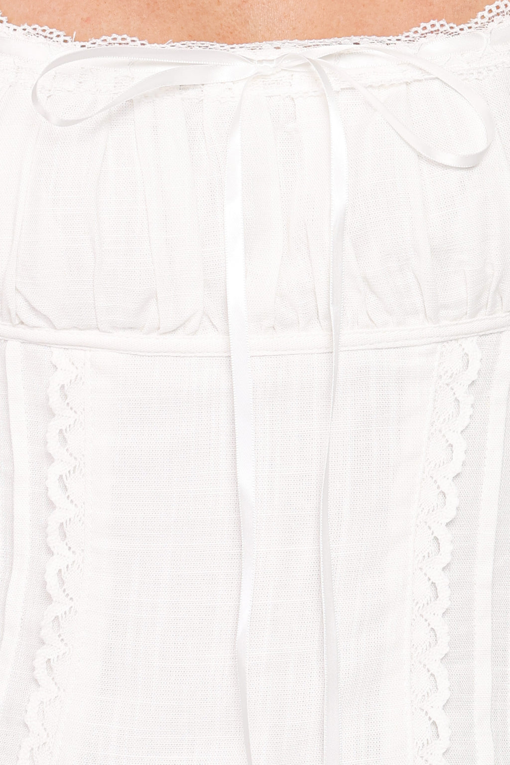 Lany Lace Trim Flutter Top - White
