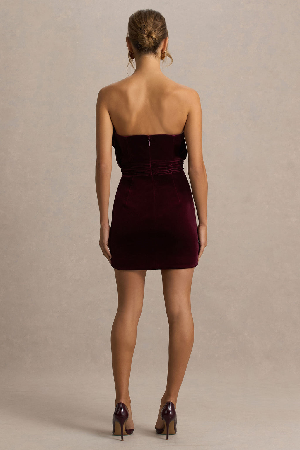 Polly | Burgundy Velvet Ruffled Strapless Mini Dress