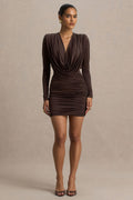 Ciela | Brown Extreme Plunge-Neck Mini Dress