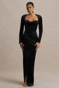Fay | Black Velvet Corset Style Knot Maxi Dress