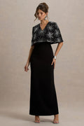 Agnella | Black Embellished V-Neck Maxi Dress